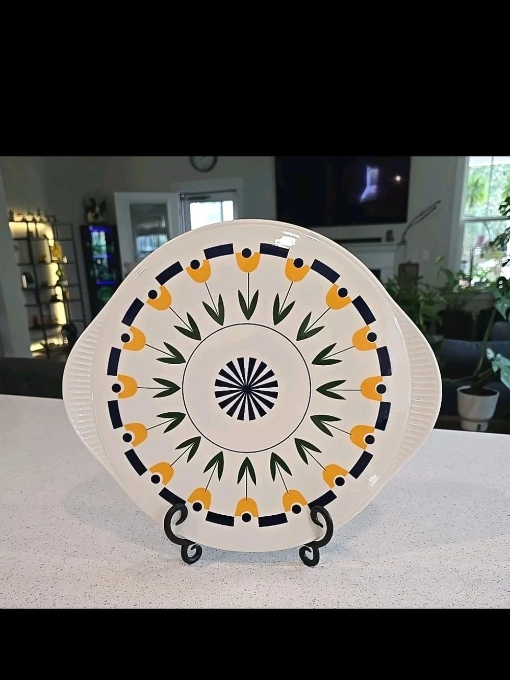 Vtg 1960s Grunstadt Keramik  Ceramic Cake Dessert Platter Hand Painted Tulip